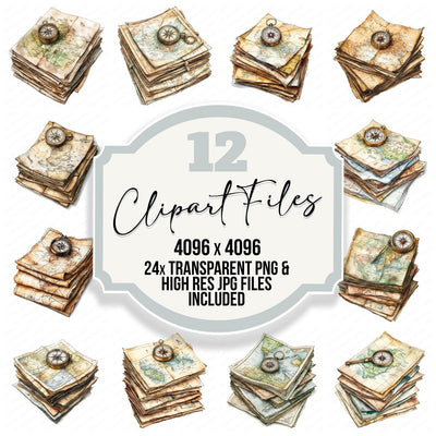 Maps and Compass Stack Clipart Set (DDD006018)