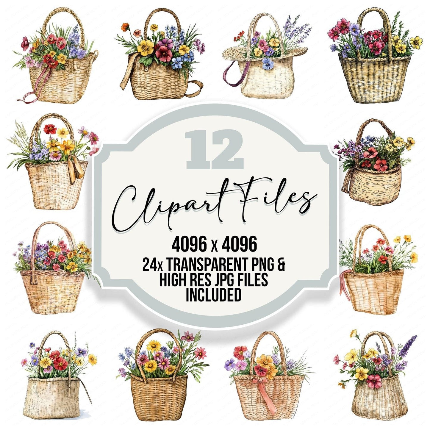 Market Bag with Garden Flowers Clipart Set (DDD006020)