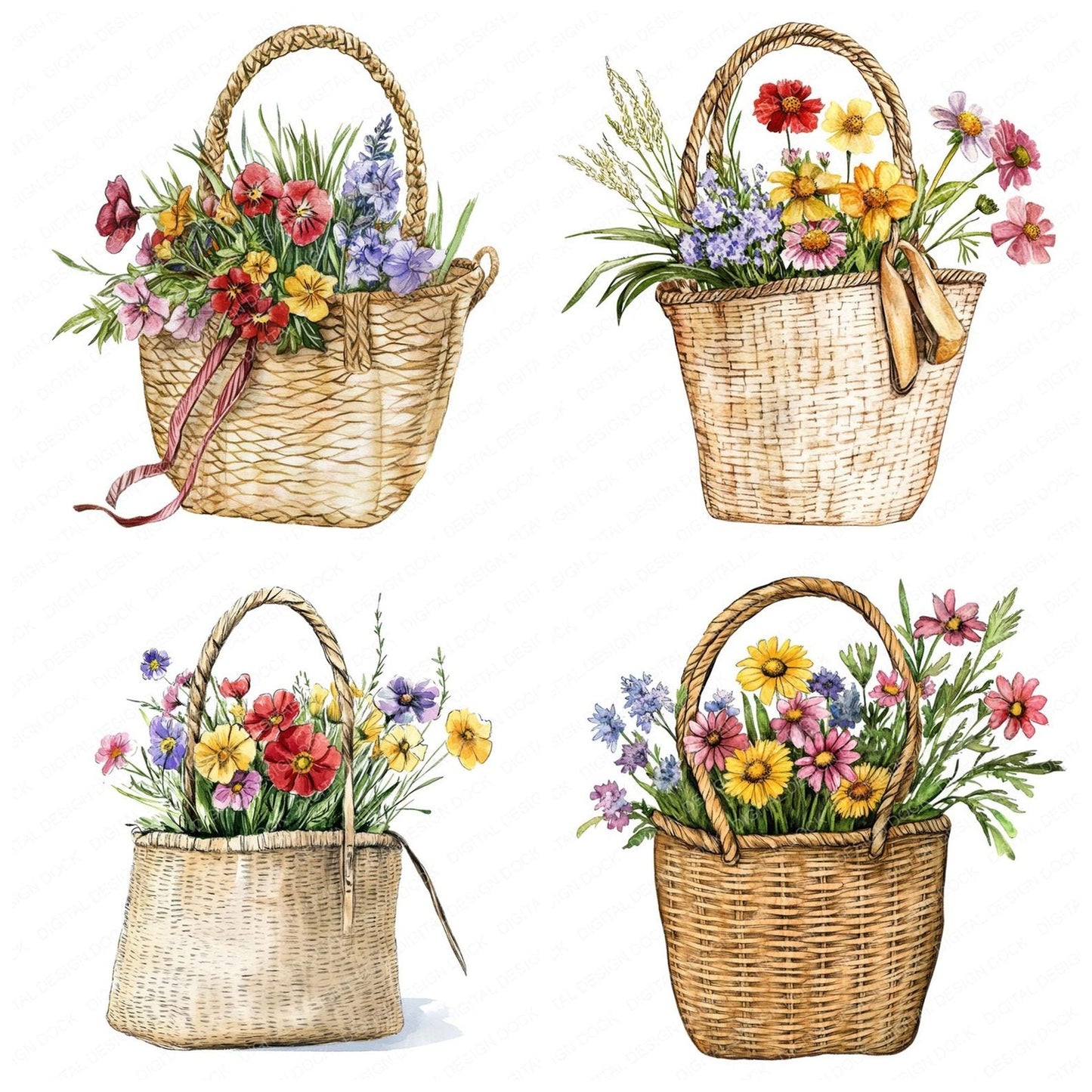 Market Bag with Garden Flowers Clipart Set (DDD006020)