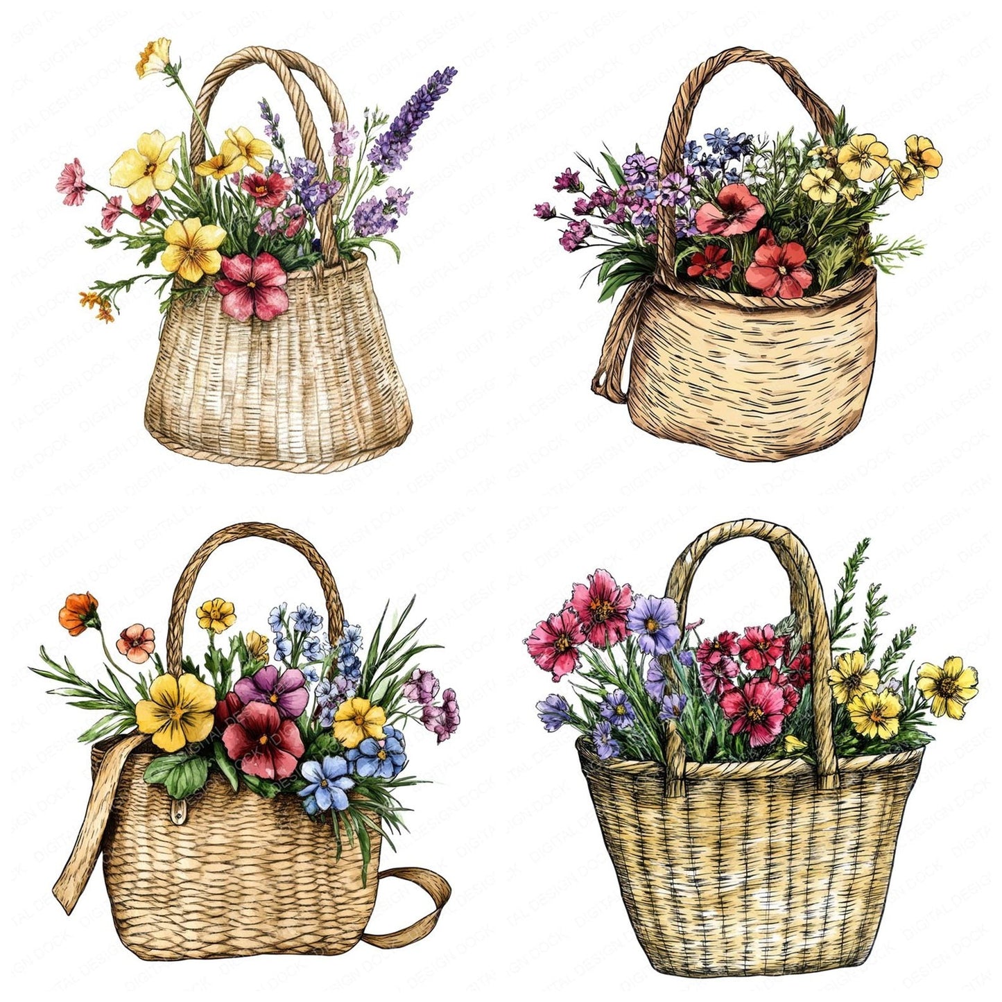 Market Bag with Garden Flowers Clipart Set (DDD006020)