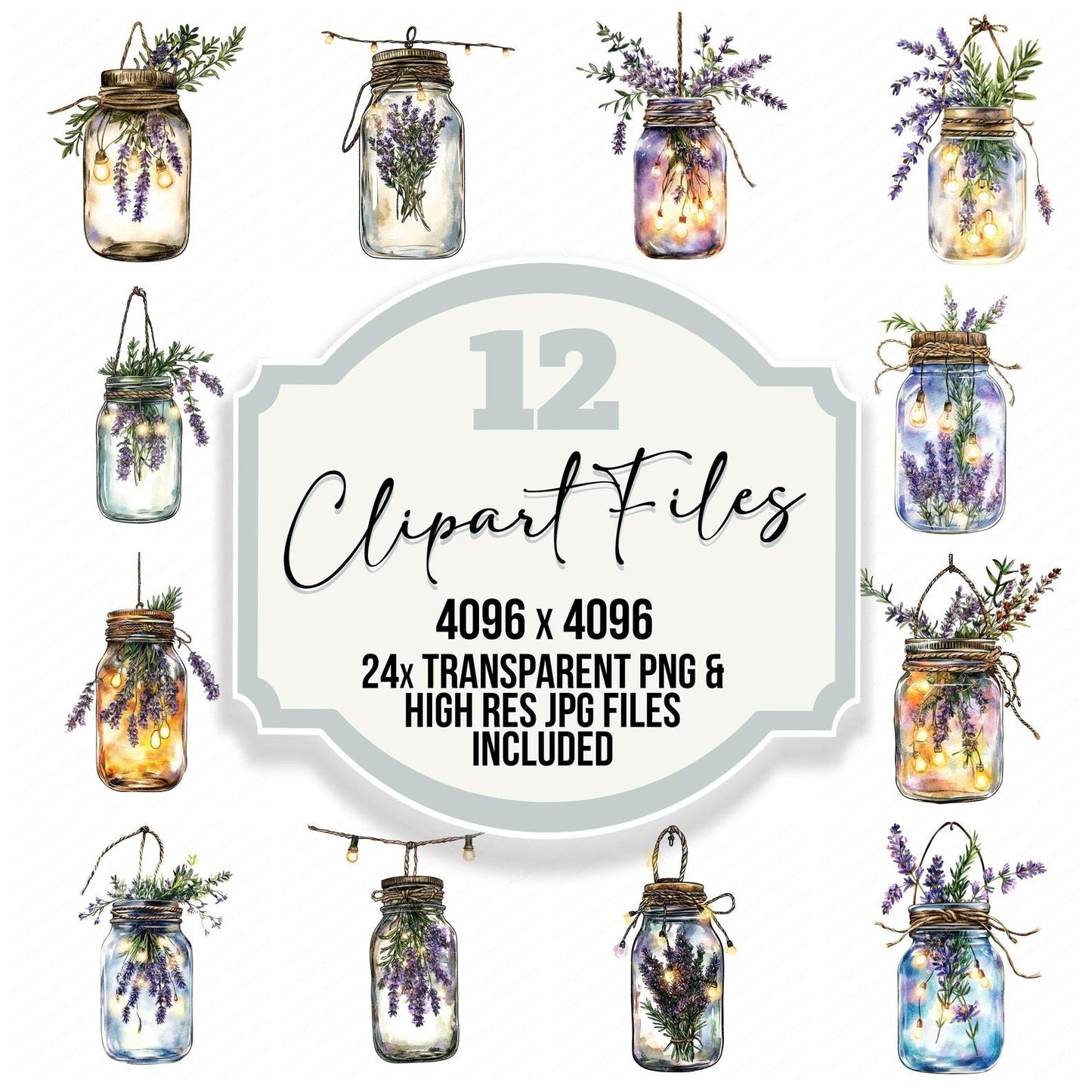 Mason Jar with Herbs and Lights Clipart Set (DDD006024)