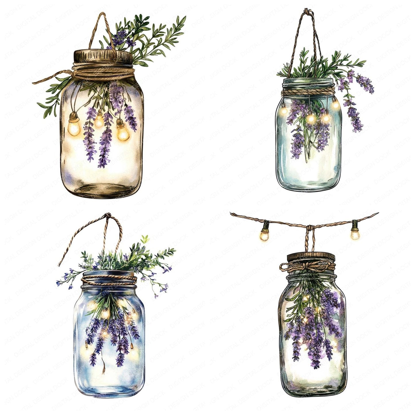 Mason Jar with Herbs and Lights Clipart Set (DDD006024)
