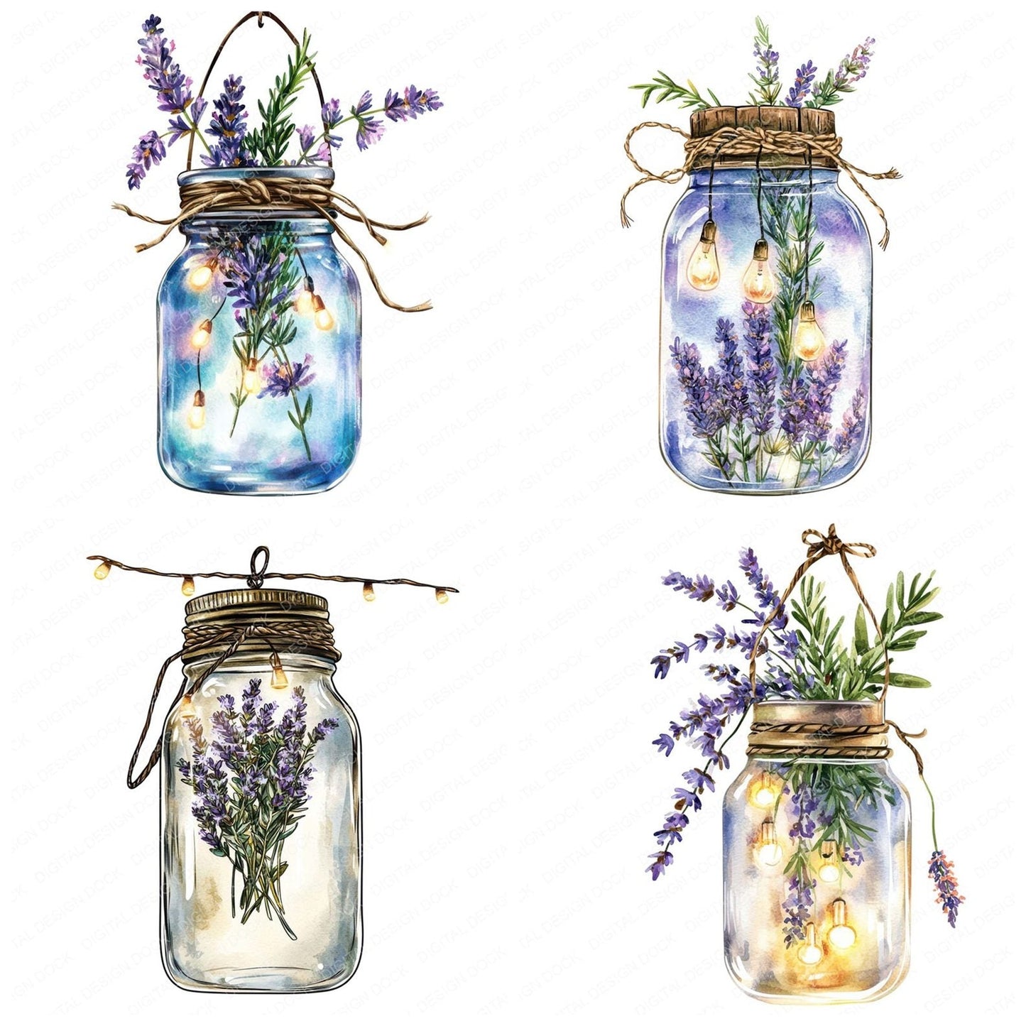 Mason Jar with Herbs and Lights Clipart Set (DDD006024)