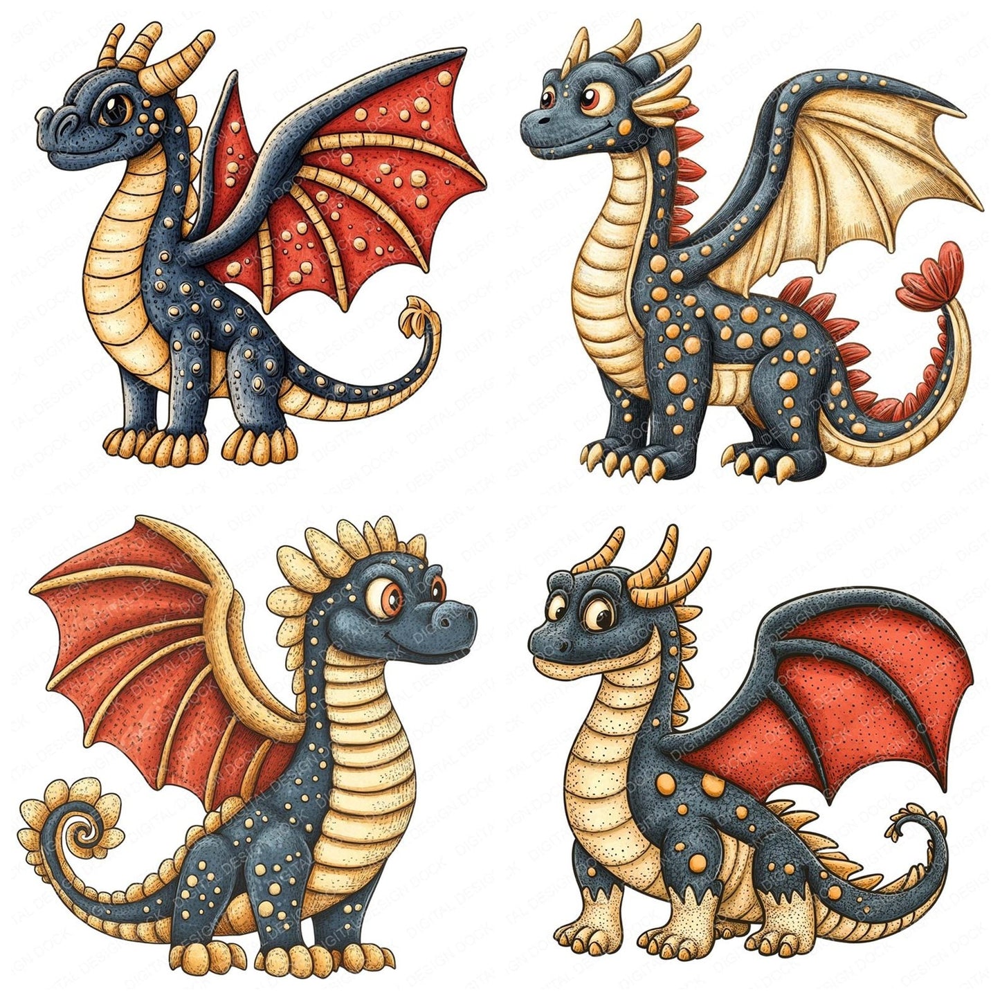 Medieval Dragon Cartoon Clipart Set (DDD006030)
