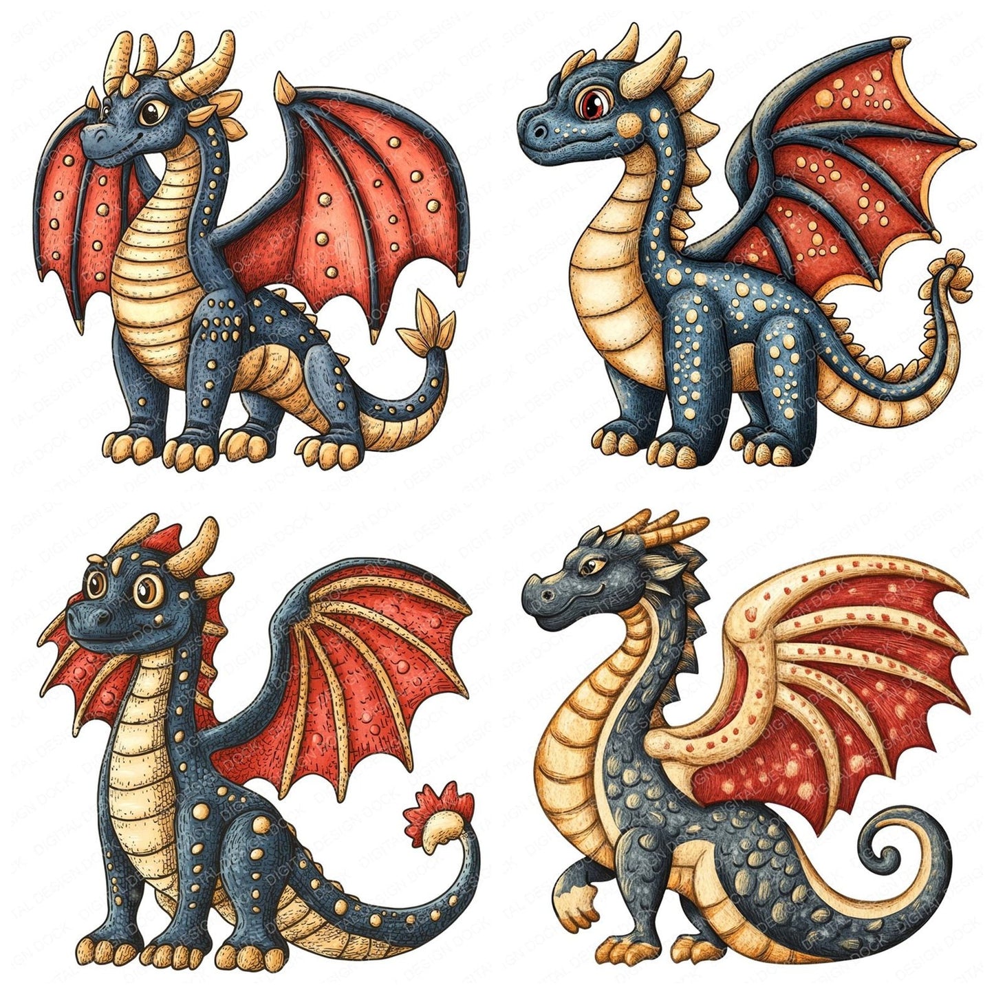 Medieval Dragon Cartoon Clipart Set (DDD006030)
