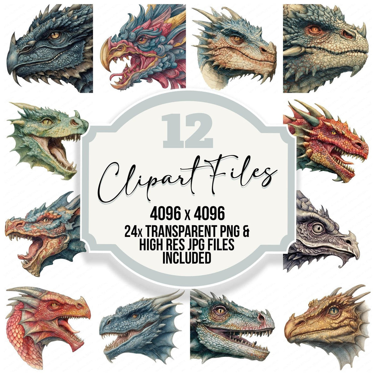 Medieval Dragon Head Clipart Set – The Digital Design Dock