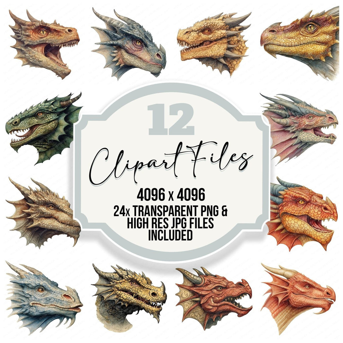 Medieval Dragon Head Clipart Set – The Digital Design Dock