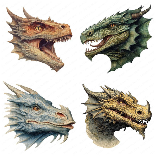 Medieval Dragon Head Clipart Set – The Digital Design Dock