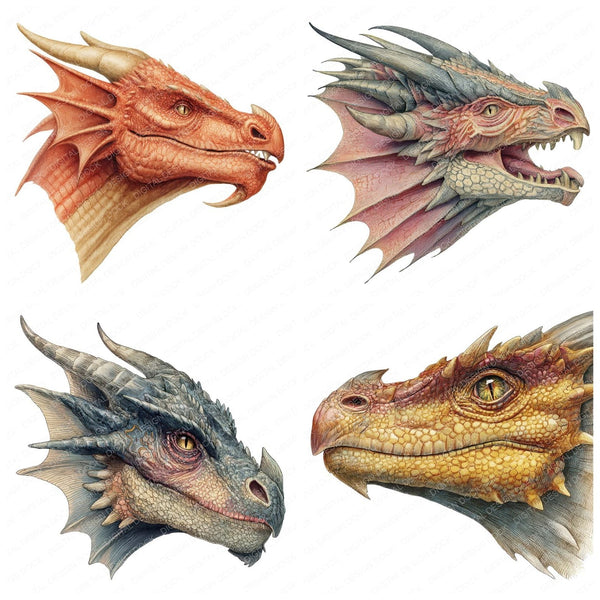 Medieval Dragon Head Clipart Set – The Digital Design Dock