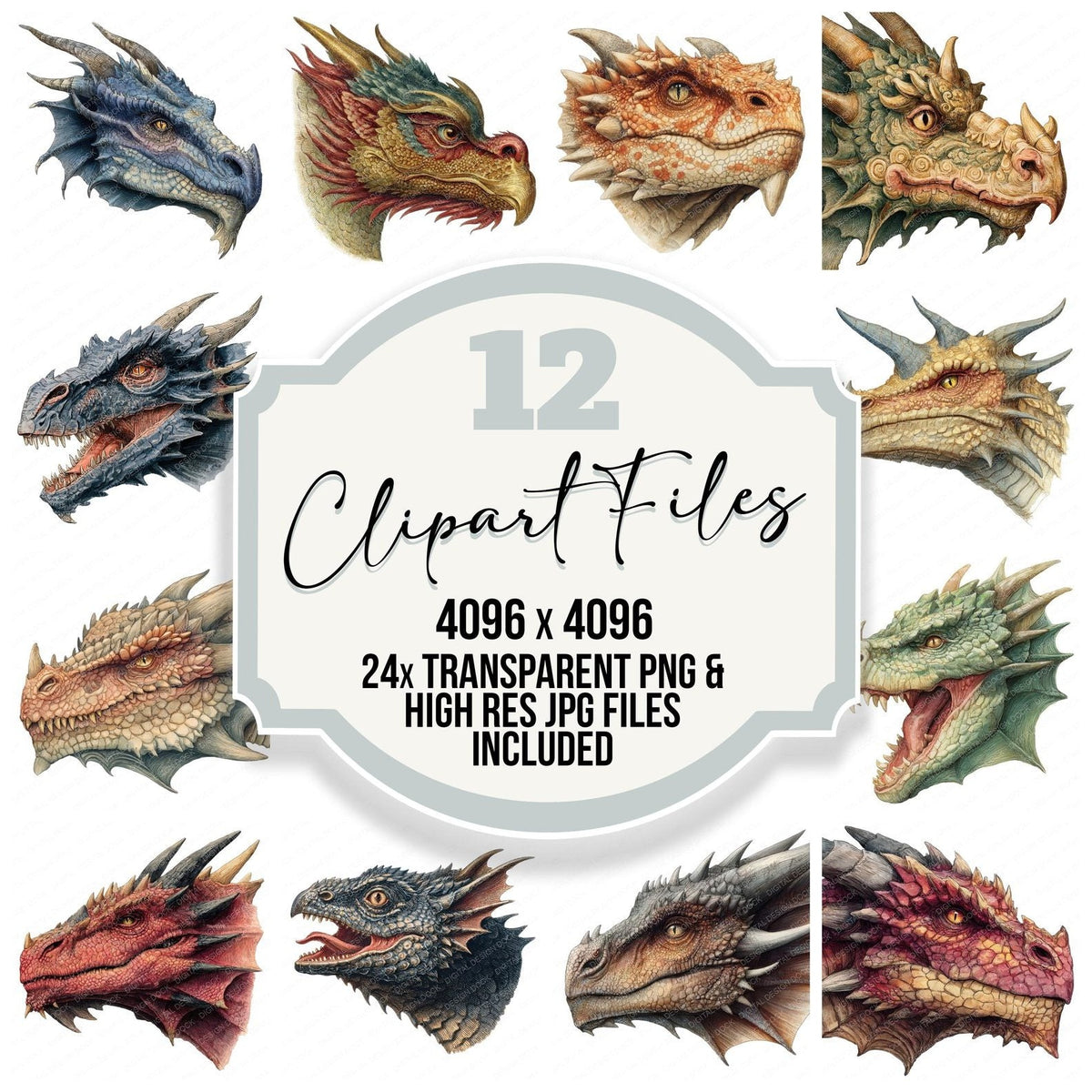 Medieval Dragon Head Clipart Set – The Digital Design Dock