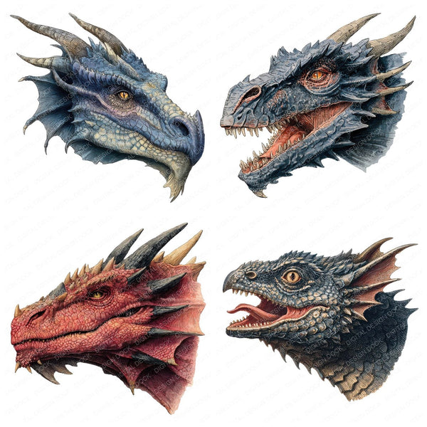 Medieval Dragon Head Clipart Set – The Digital Design Dock