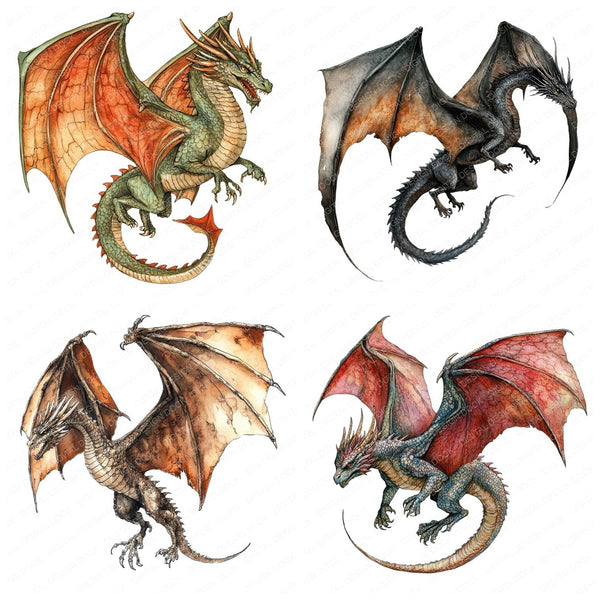 Medieval Flying Dragon Clipart Set – The Digital Design Dock