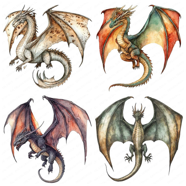 Medieval Flying Dragon Clipart Set – The Digital Design Dock