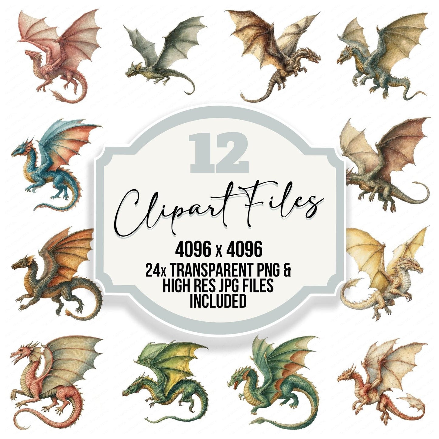 Medieval Flying Dragon Clipart Set (DDD006036)