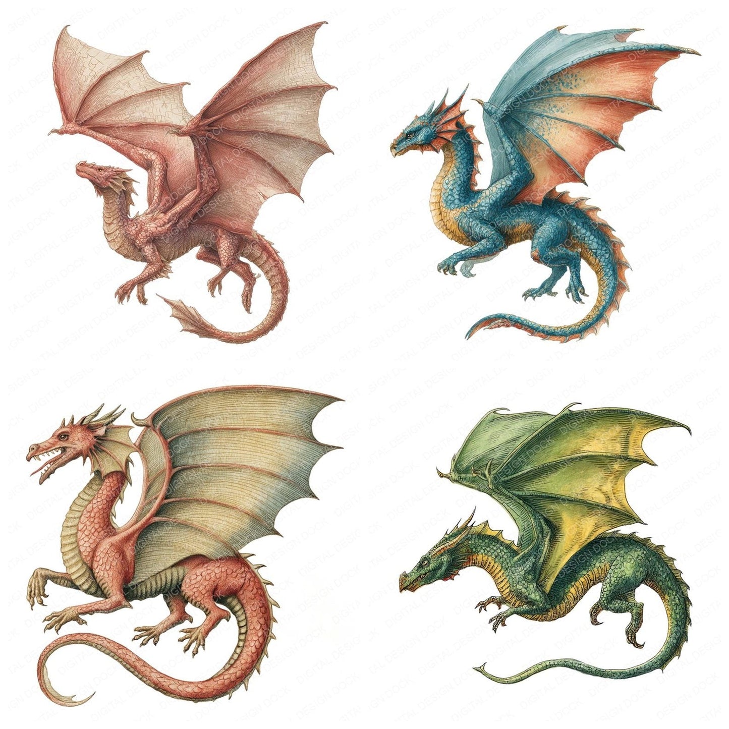 Medieval Flying Dragon Clipart Set (DDD006036)