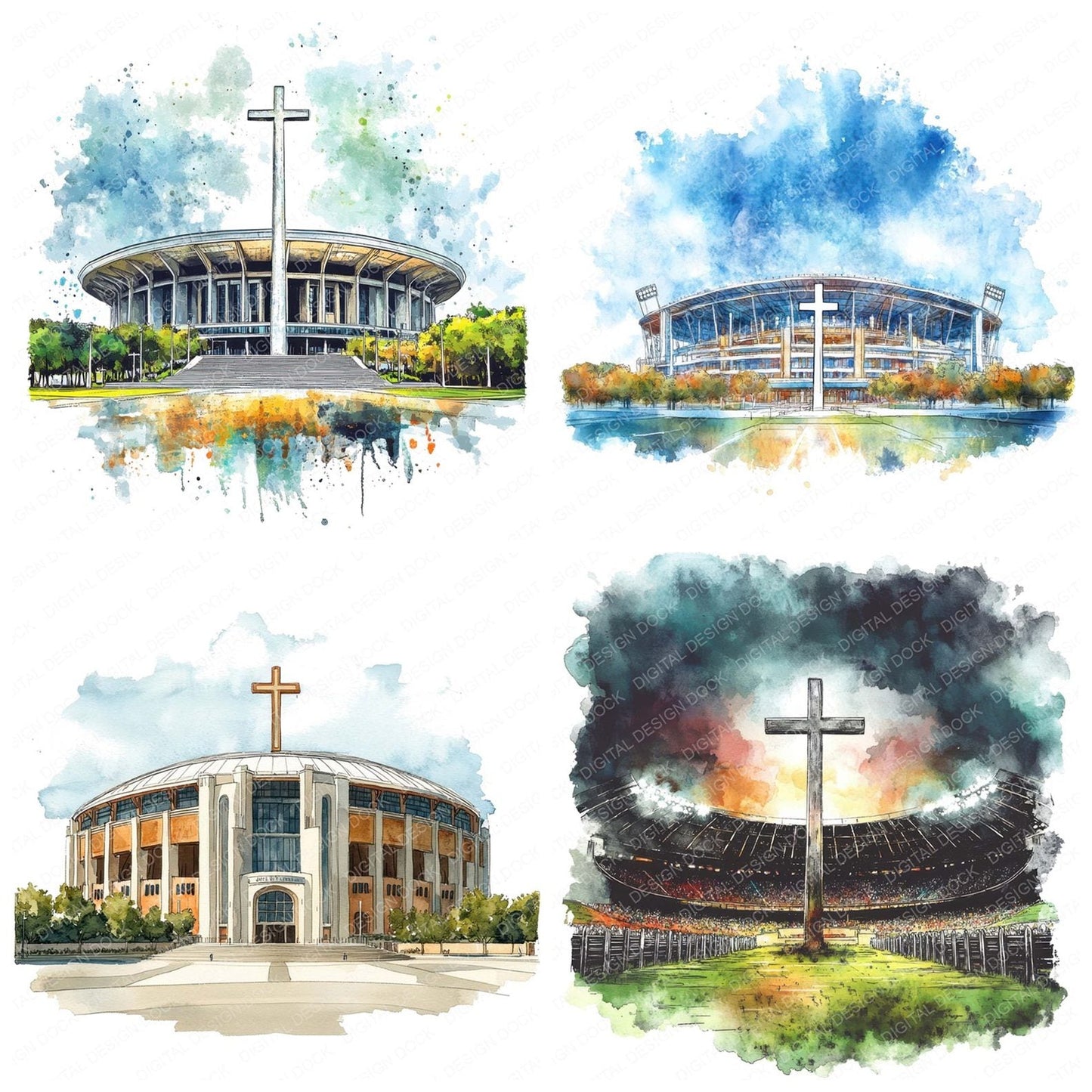 Mega Church Stadium Clipart Set (DDD006041)