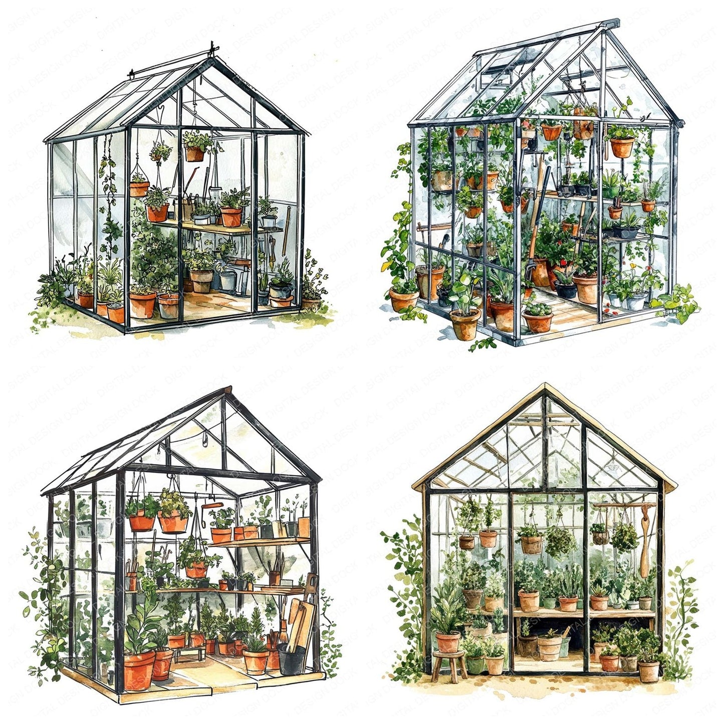 Mini Greenhouse Interior Clipart Set (DDD006052)