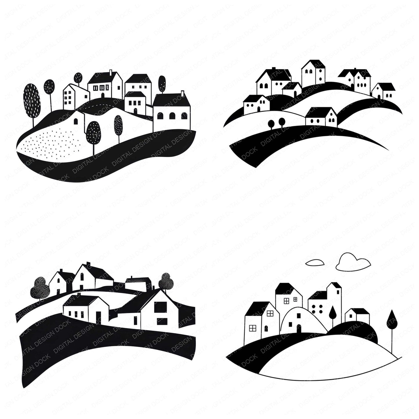 Minimal Abstract Countryside Village Clipart Set (DDD006054)