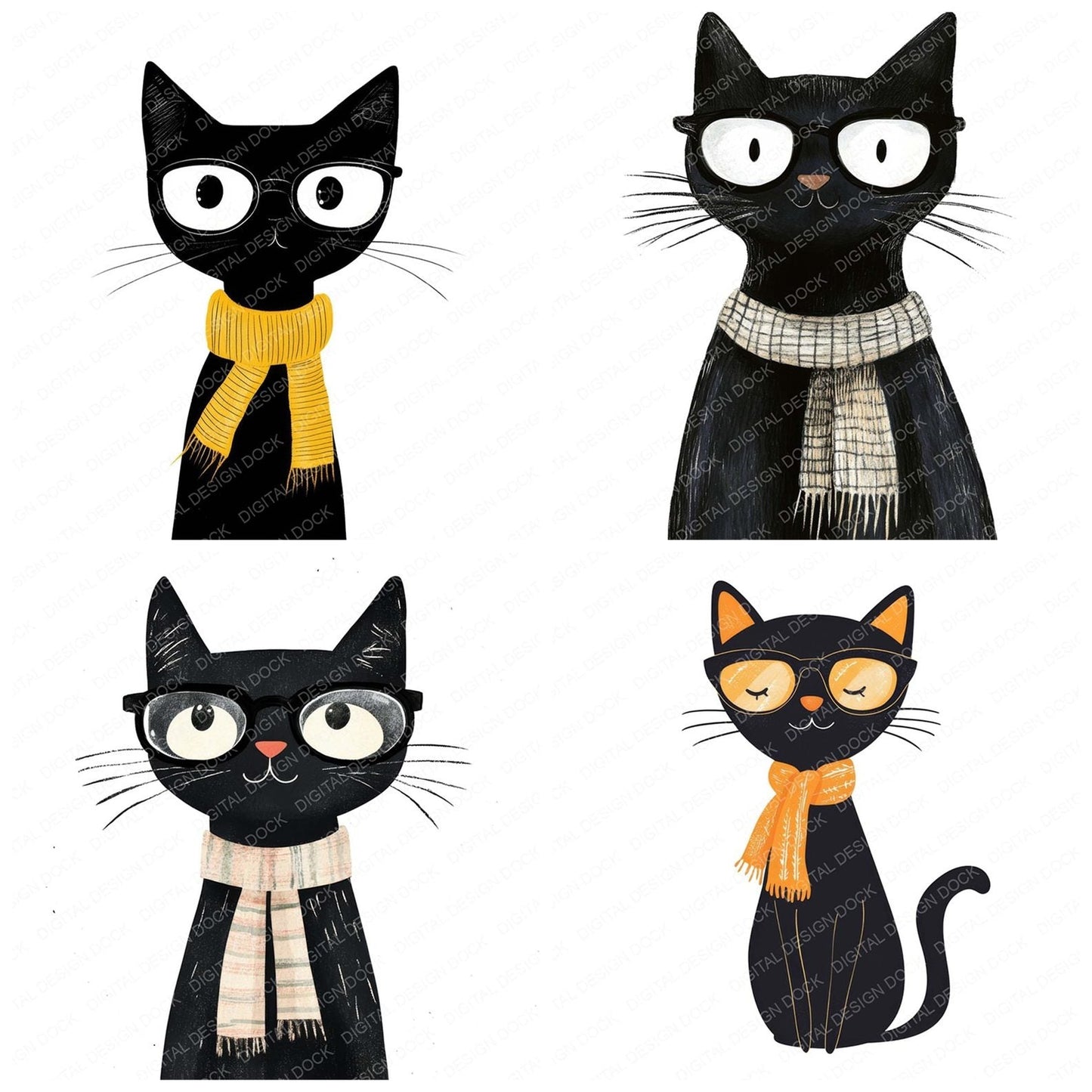 Minimal Black Cat Character Clipart Set (DDD006055)