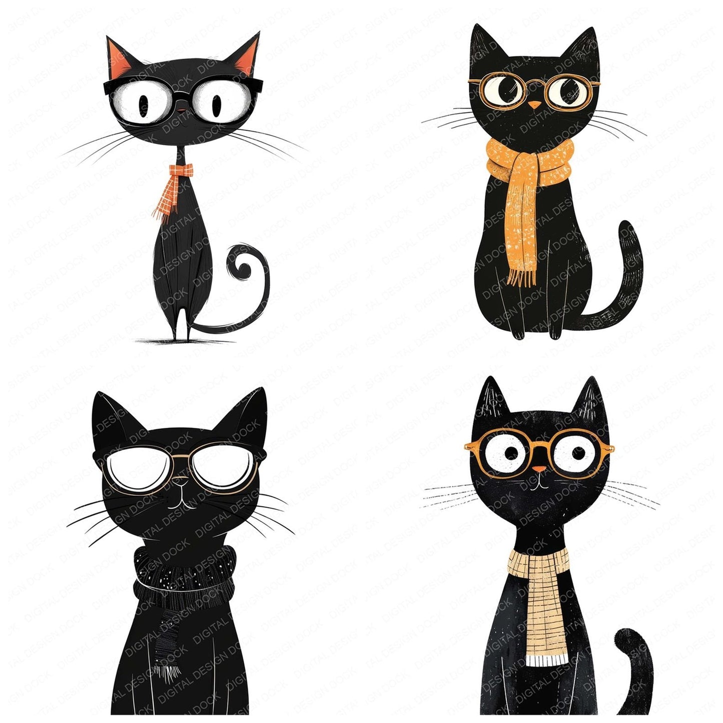 Minimal Black Cat Character Clipart Set (DDD006055)