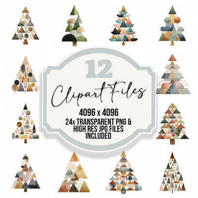Minimal Boho Christmas Tree Clipart Set (DDD006056)
