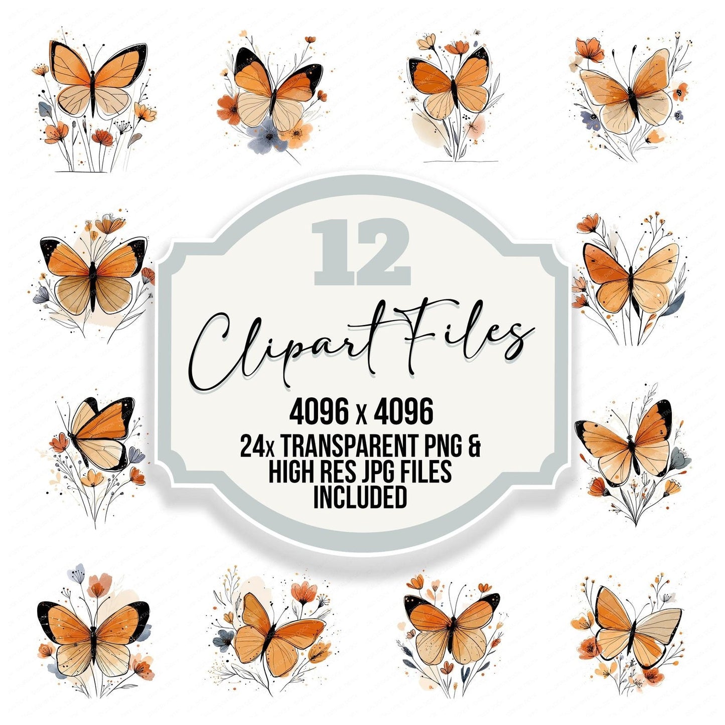 Minimal Floral Butterfly Clipart Set (DDD006060)