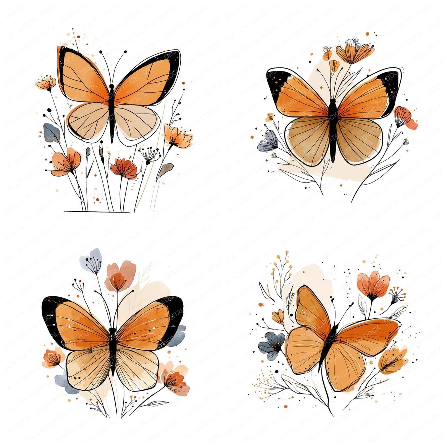 Minimal Floral Butterfly Clipart Set (DDD006060)