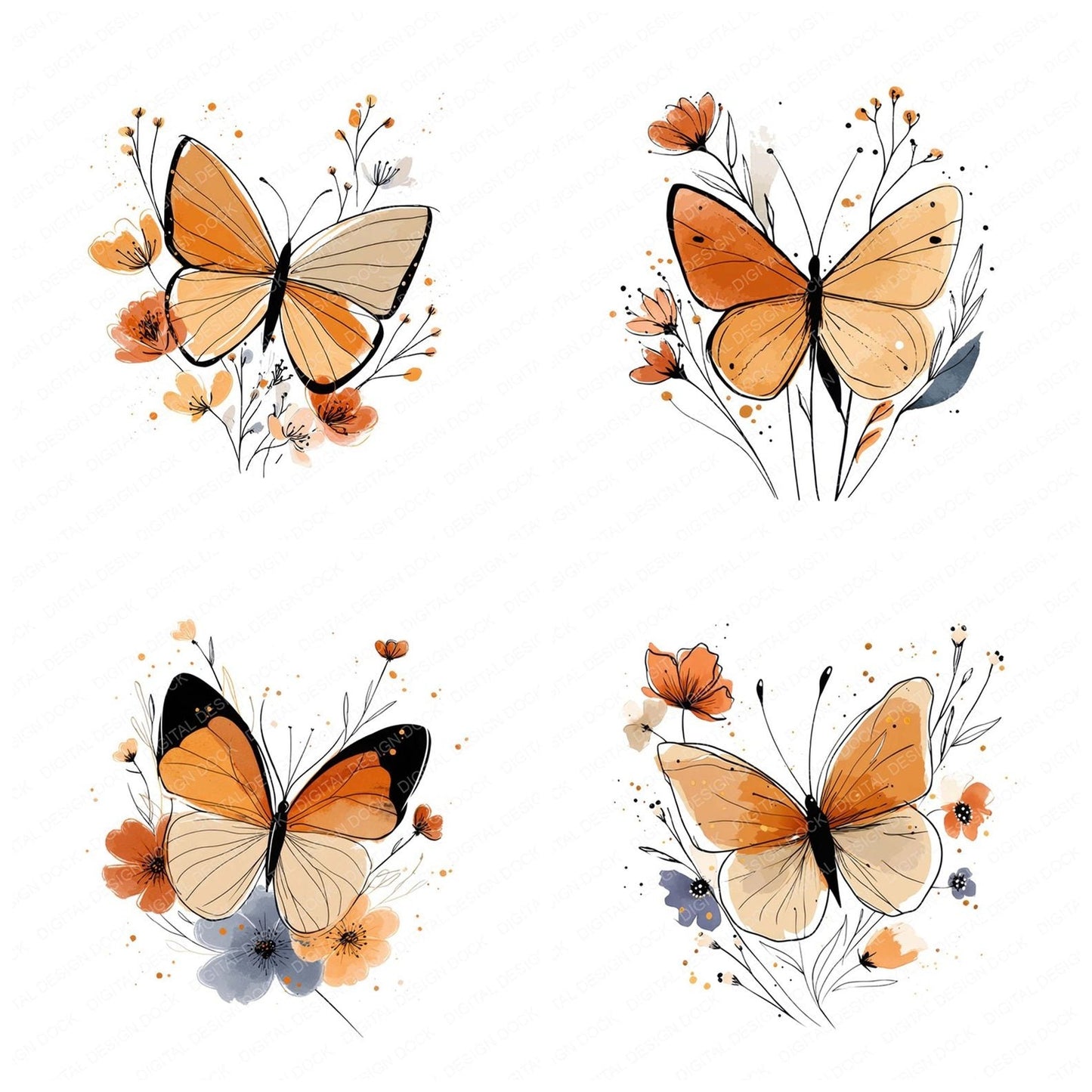 Minimal Floral Butterfly Clipart Set (DDD006060)