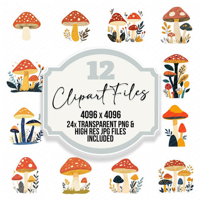 Minimal Mushroom clipart set cover showing the designs and file details