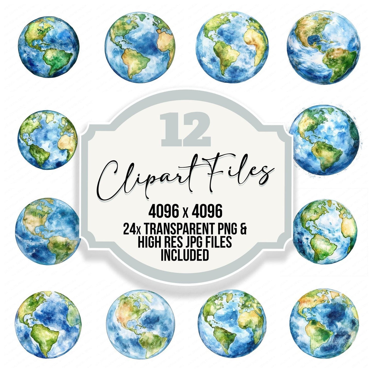 Minimal Watercolor Earth Clipart Set (DDD006069)