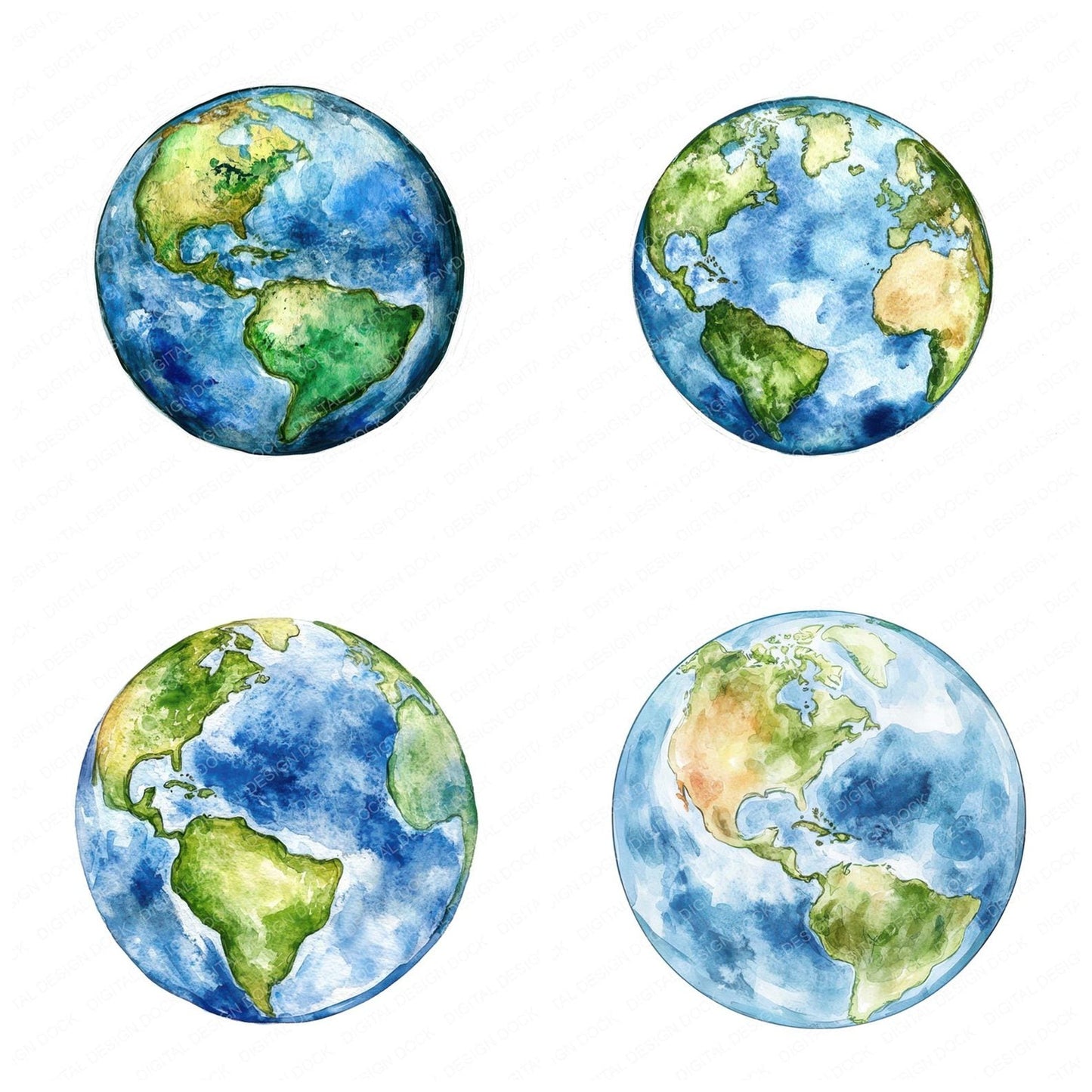 Minimal Watercolor Earth Clipart Set (DDD006069)