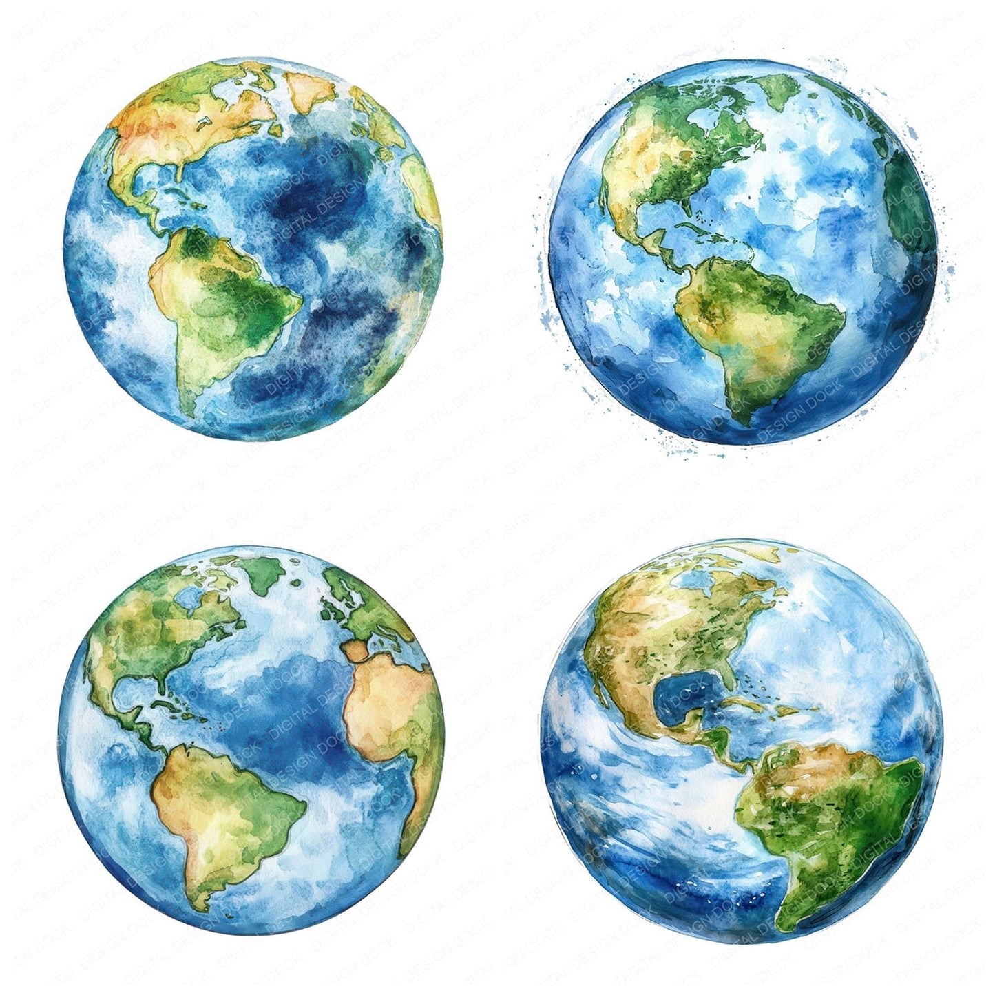 Minimal Watercolor Earth Clipart Set (DDD006069)