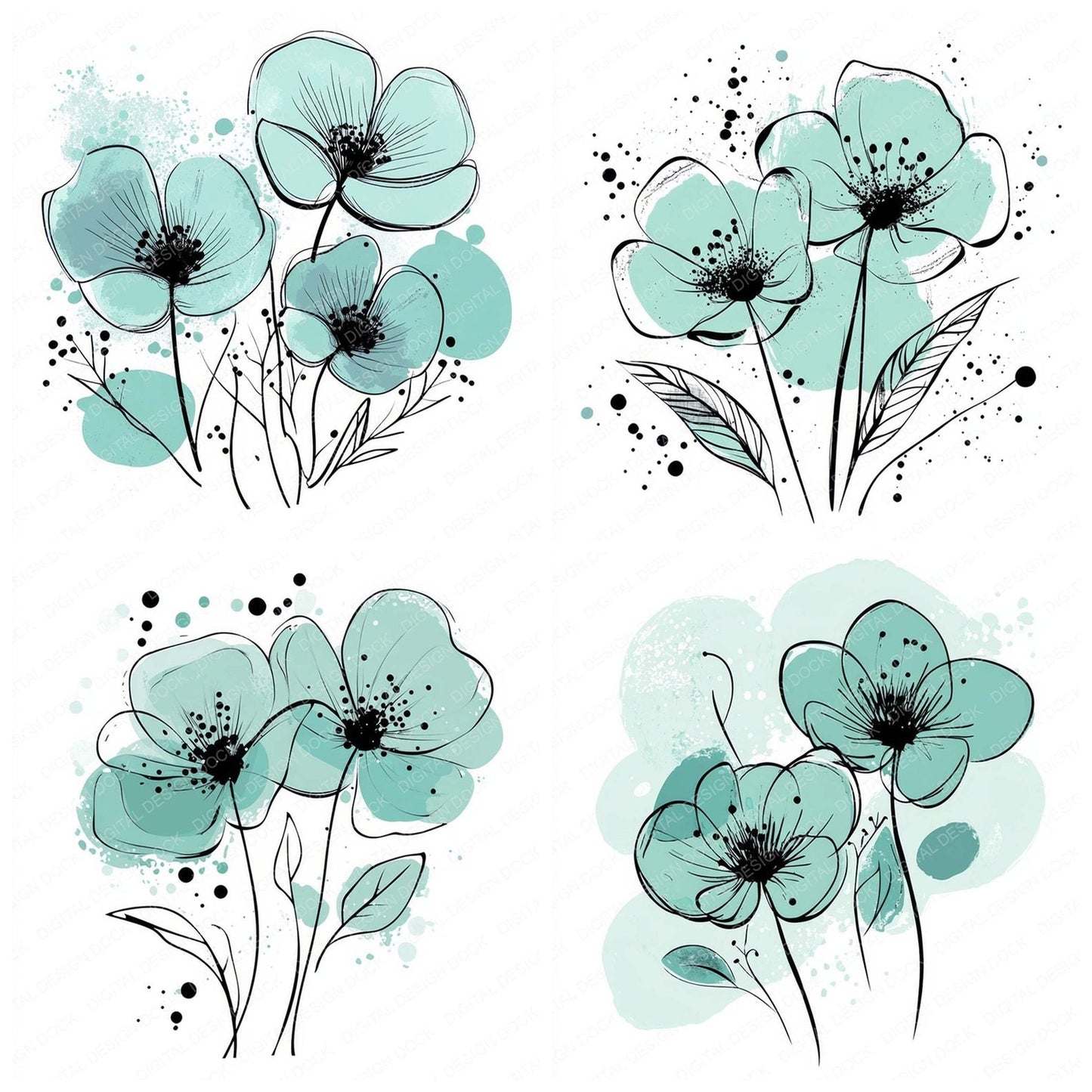Mint Abstract Flowers Clipart Set (DDD006071)