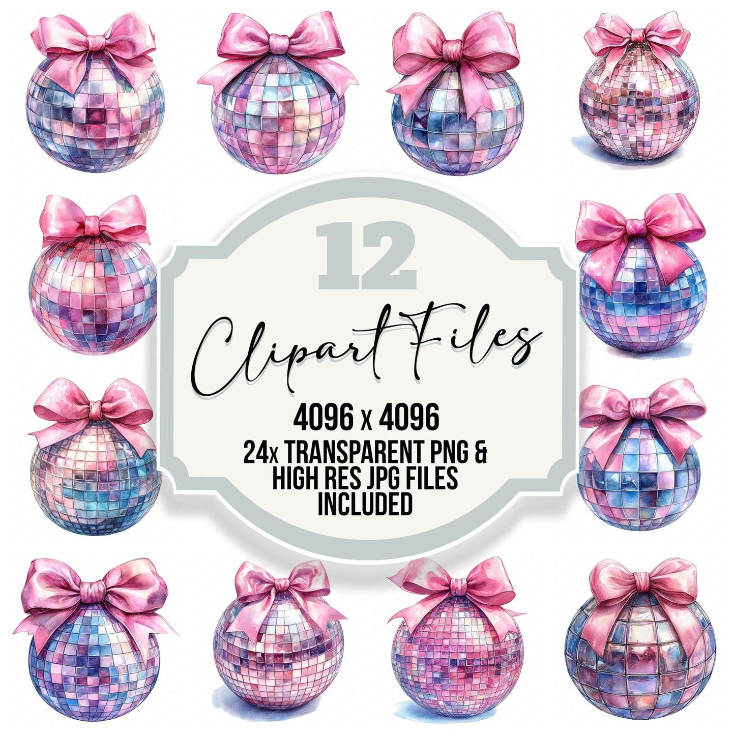 Mirror Ball with Pink Bow Clipart Set (DDD006073)