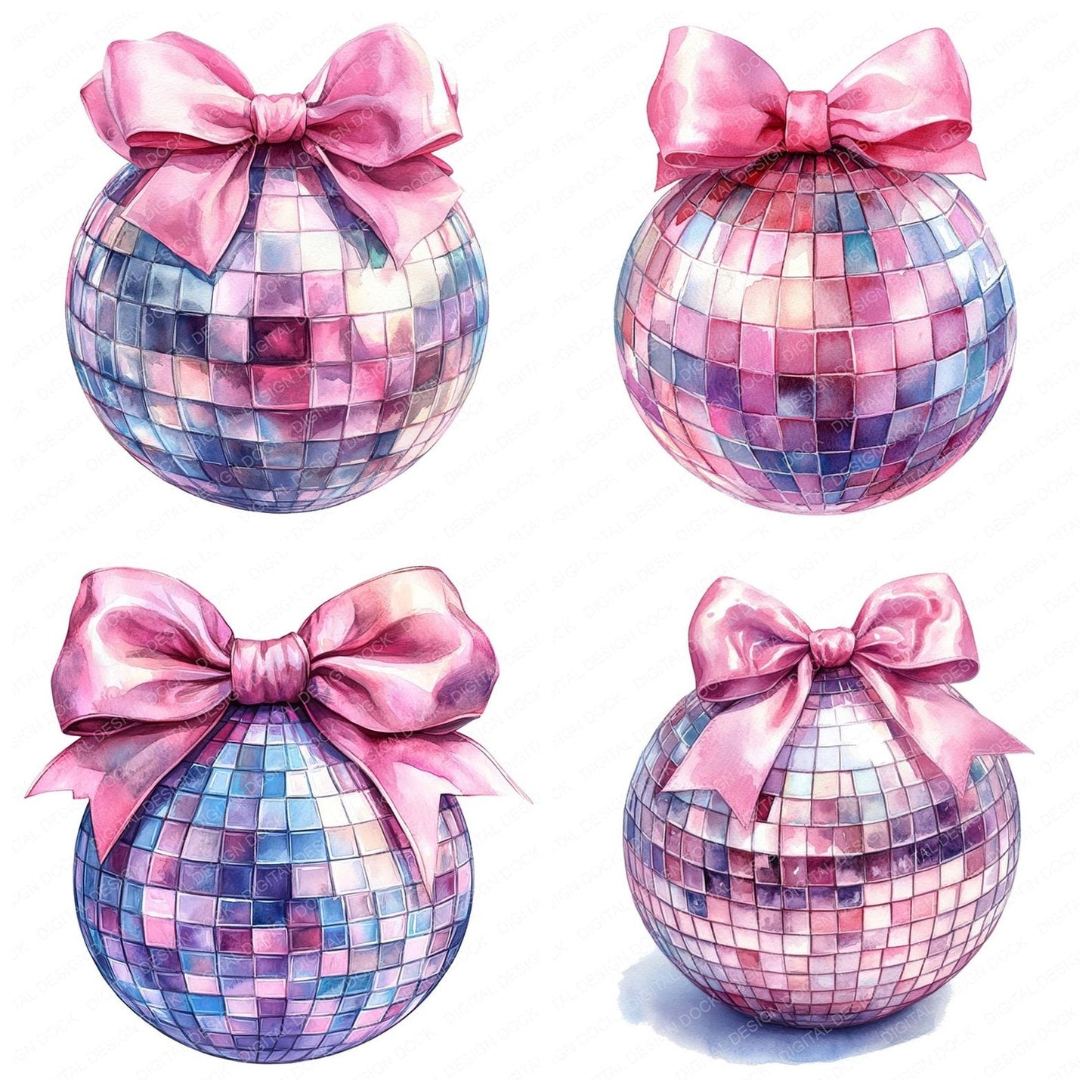 Mirror Ball with Pink Bow Clipart Set (DDD006073)