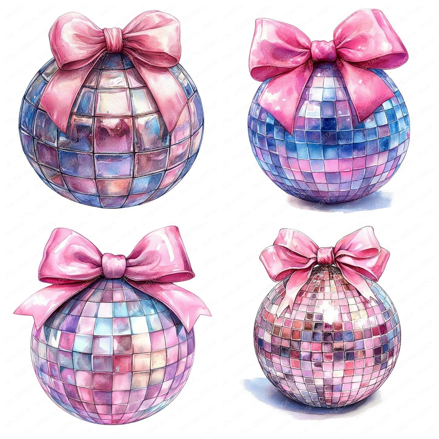 Mirror Ball with Pink Bow Clipart Set (DDD006073)