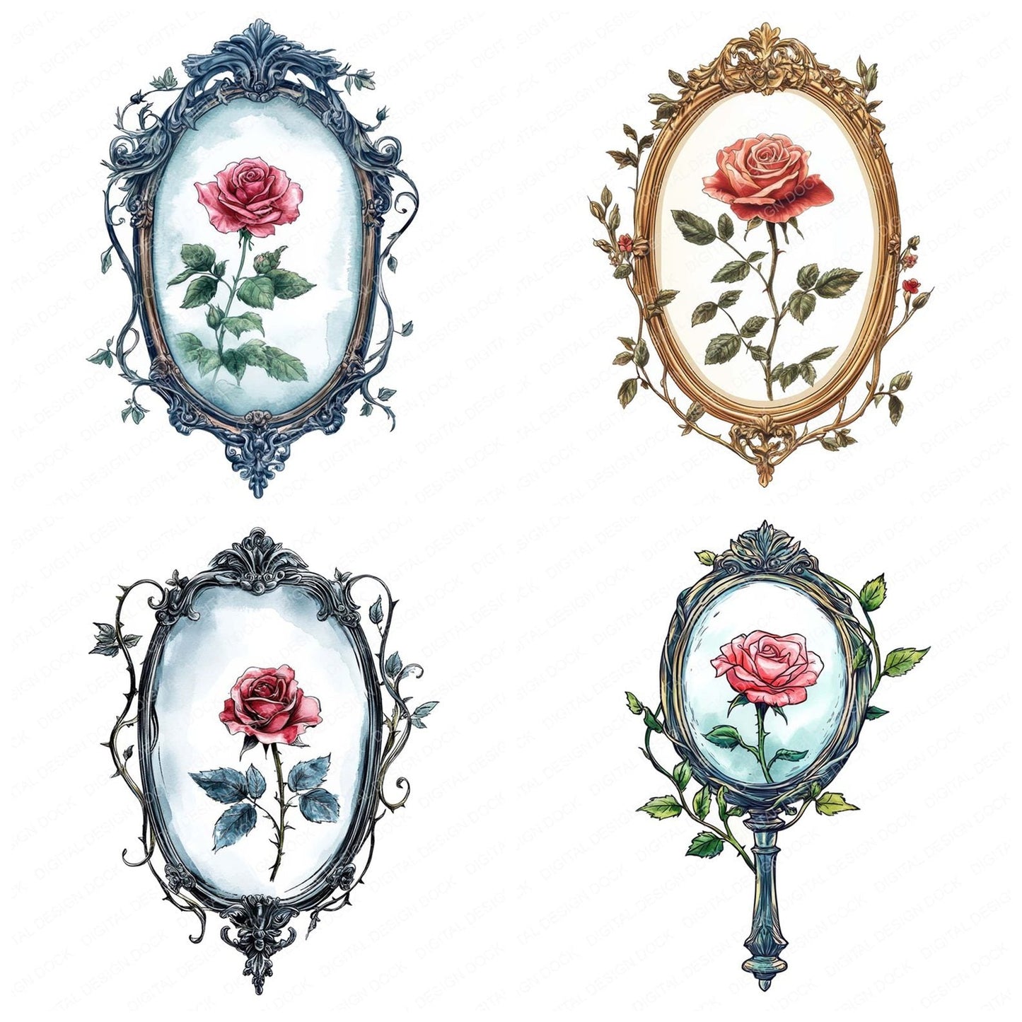 Mirror with Rose Reflection Clipart Set (DDD006074)
