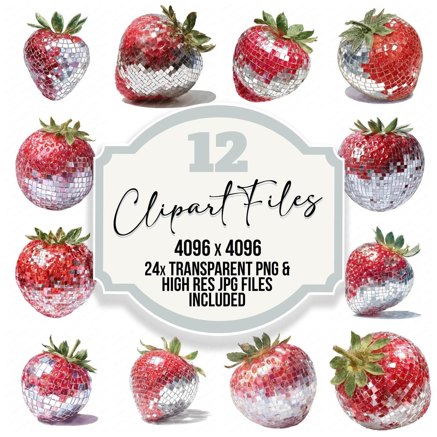 Mirrorball Strawberry Clipart Set (DDD006079)
