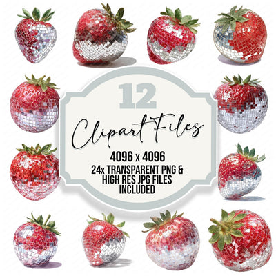 Mirrorball Strawberry clipart set cover showing the designs and file details