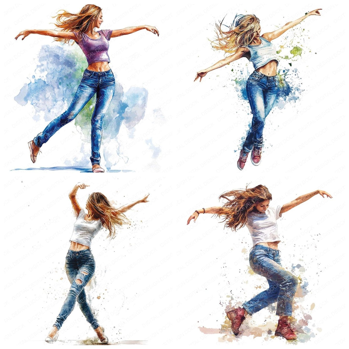 Modern Dancing Woman Clipart Set (DDD006081)