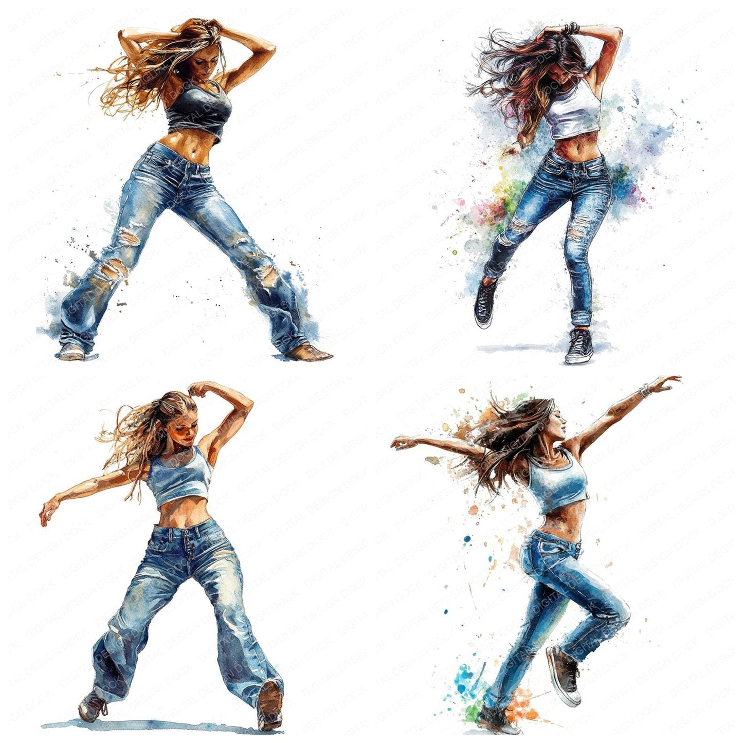 Modern Dancing Woman Clipart Set (DDD006081)