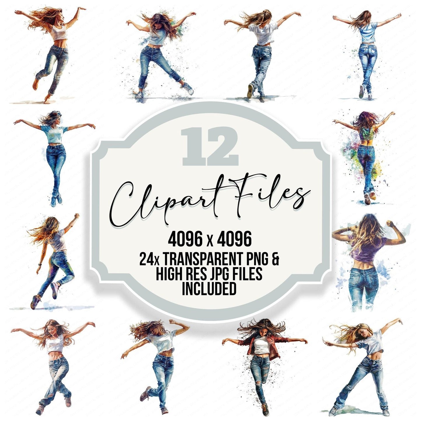 Modern Dancing Woman Clipart Set (DDD006082)