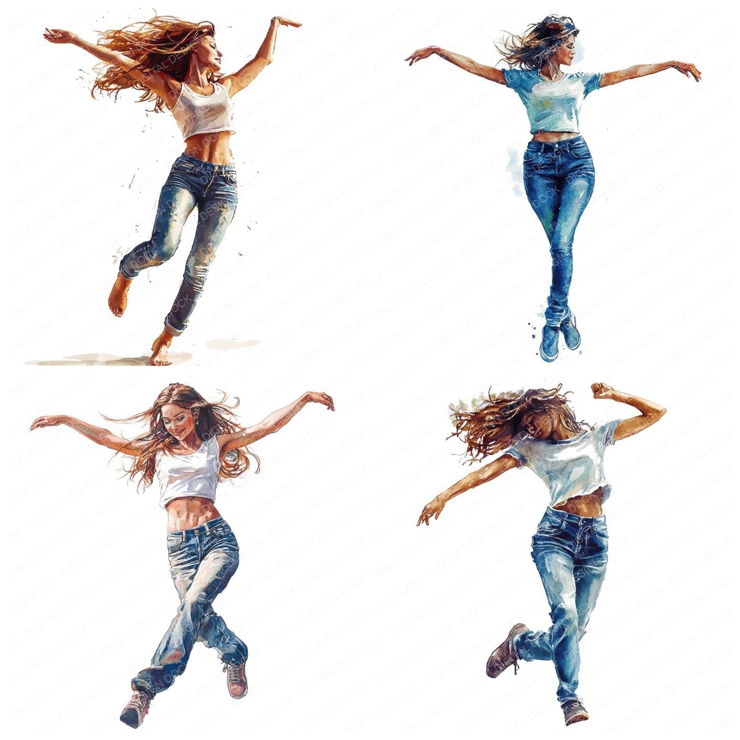 Modern Dancing Woman Clipart Set (DDD006082)