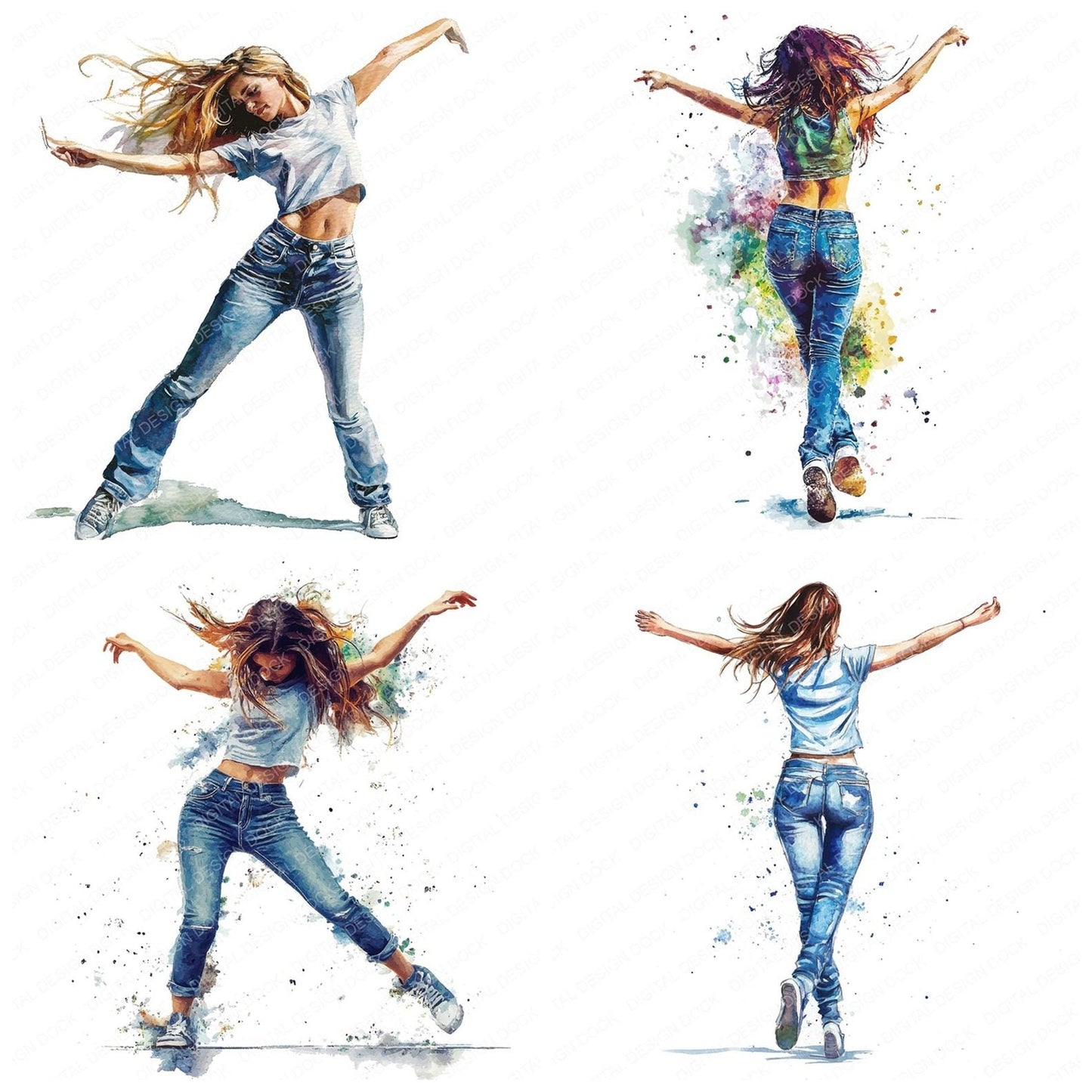Modern Dancing Woman Clipart Set (DDD006082)