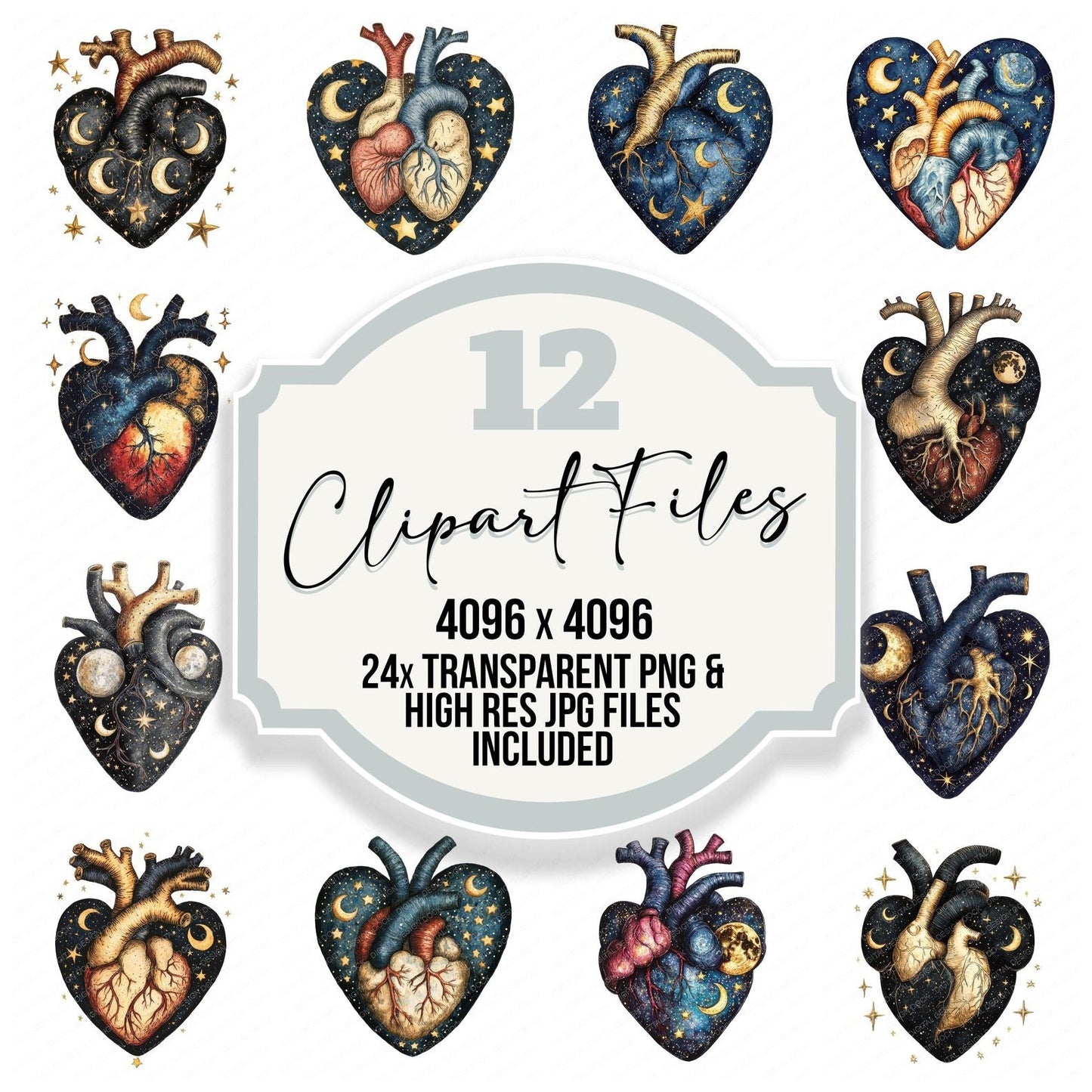 Moon and Stars Heart Clipart Set (DDD006086)