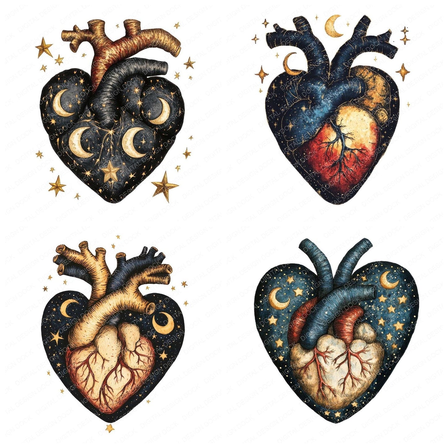 Moon and Stars Heart Clipart Set (DDD006086)