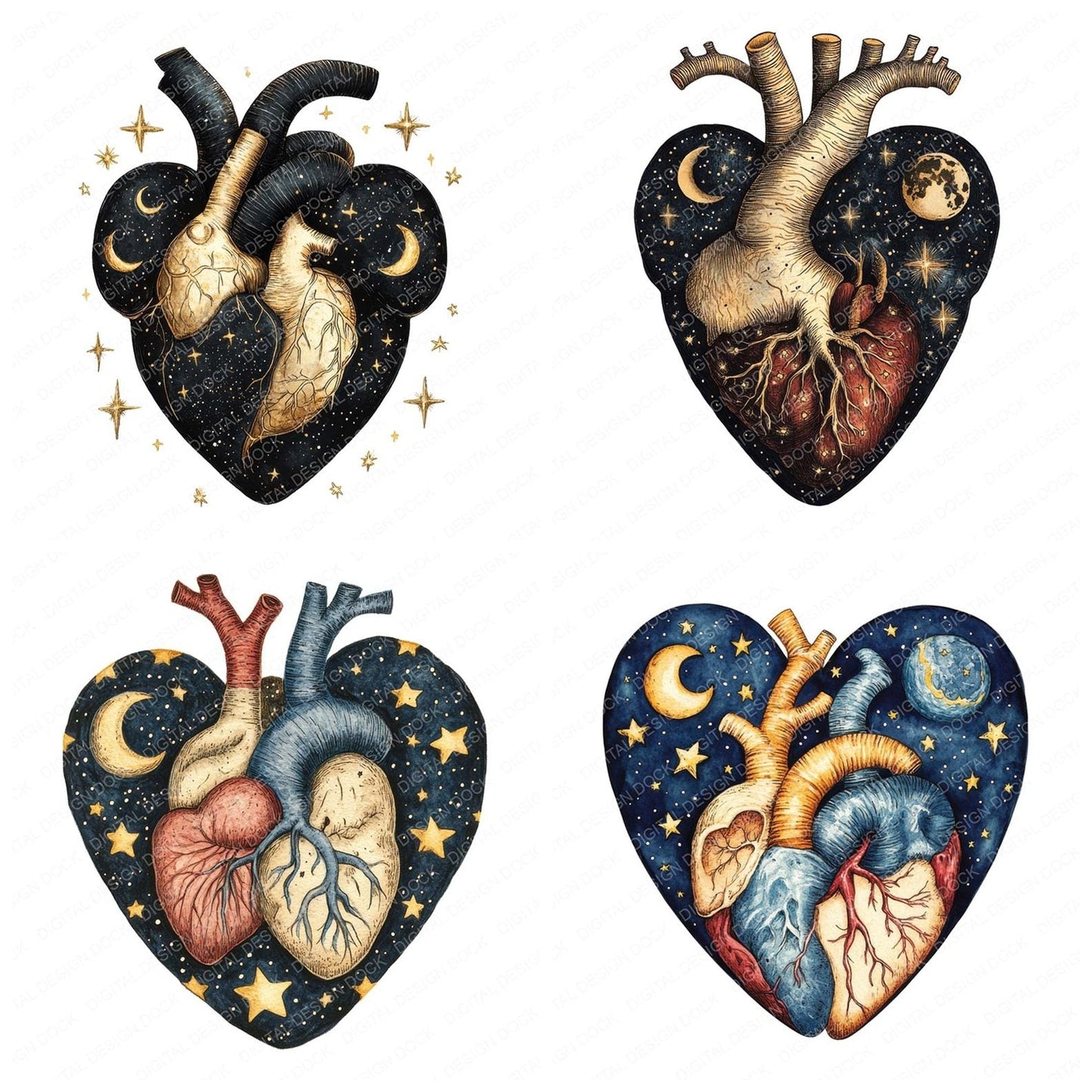Moon and Stars Heart Clipart Set (DDD006086)