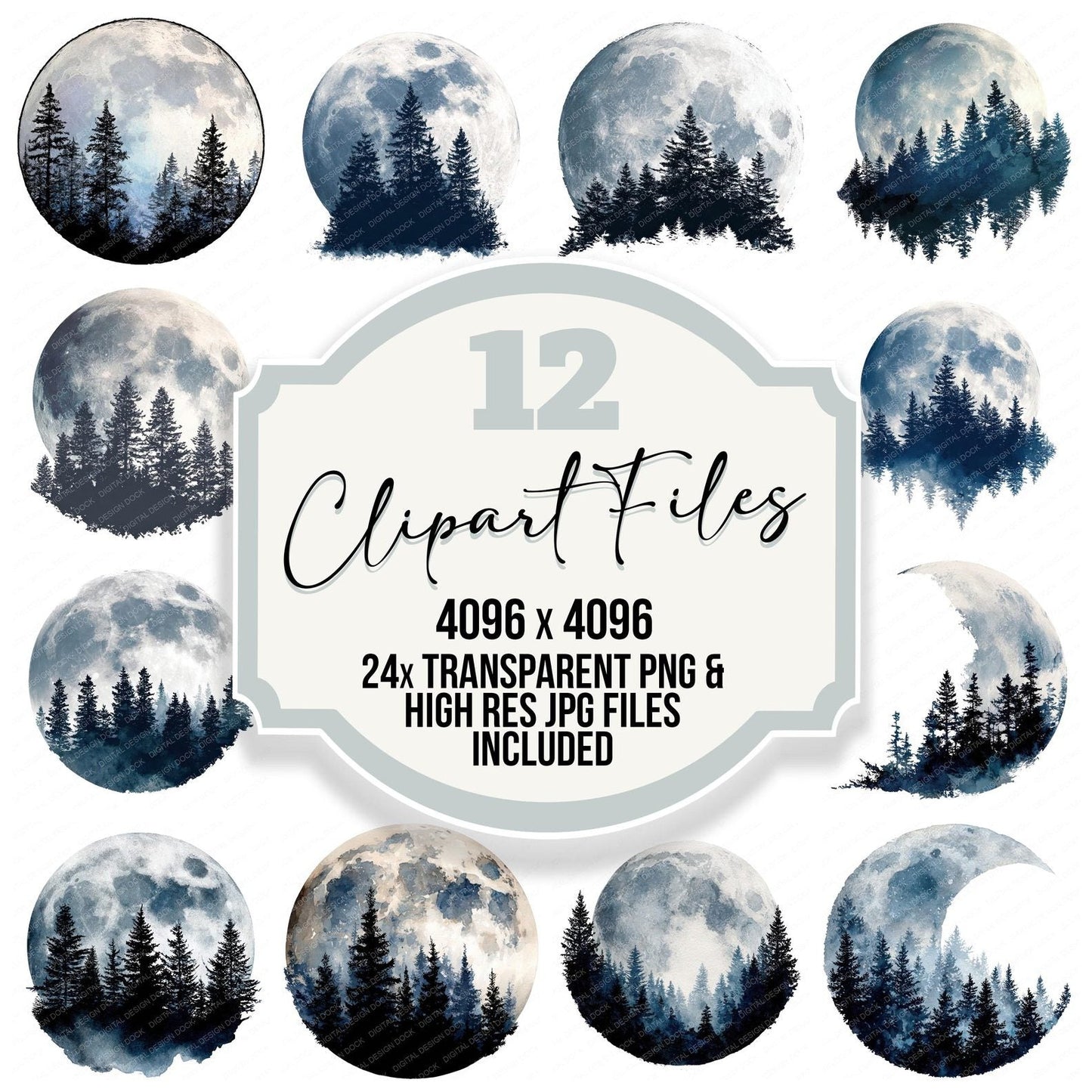 Moon Forest Silhouette Clipart Set (DDD006091)