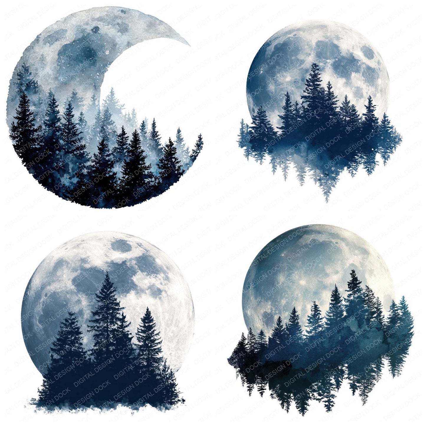 Moon Forest Silhouette Clipart Set (DDD006091)