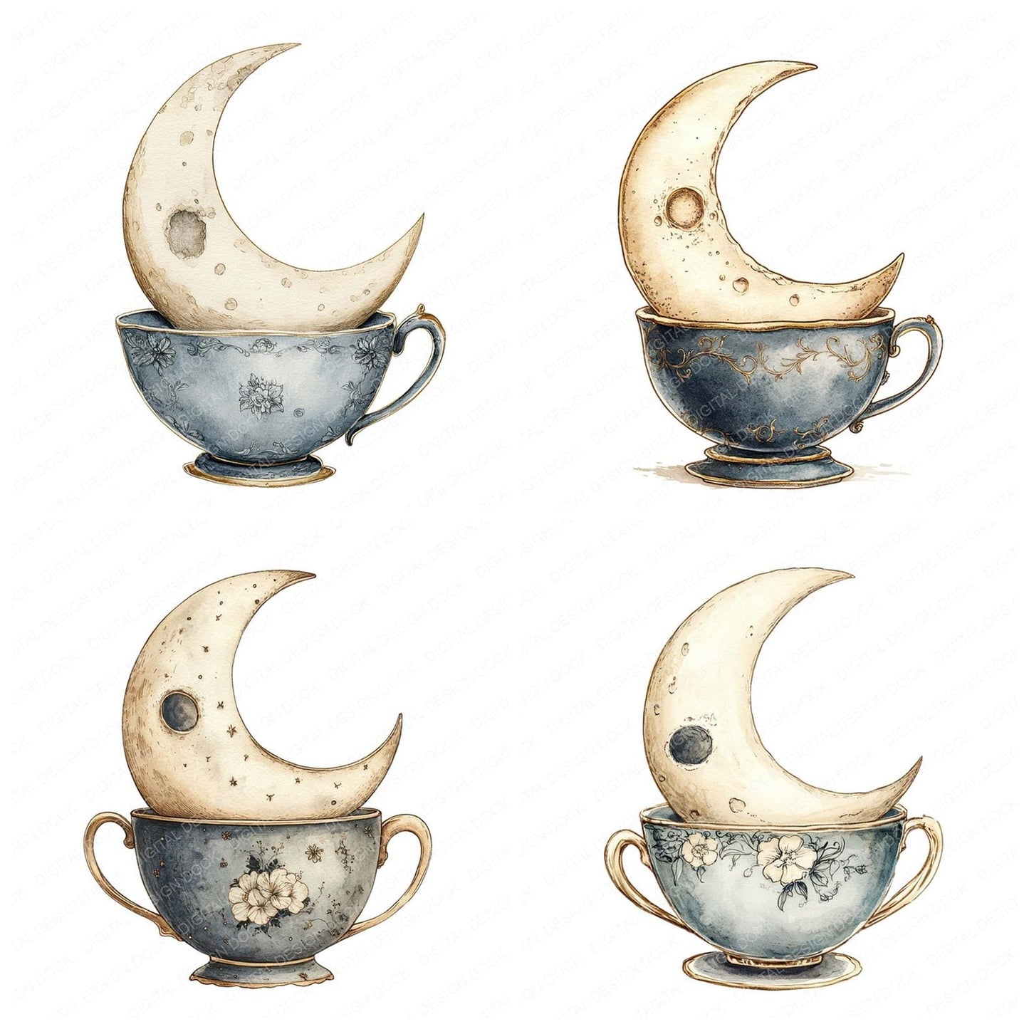 Moon in Teacup Clipart Set (DDD006092)